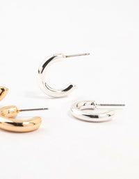 Mixed Metals Chunky Huggie Hoop Earrings - link has visual effect only