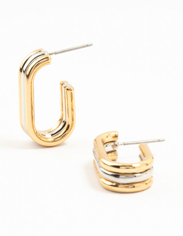 Mixed Metals Silver & Gold Plated Oval Hoop Earrings