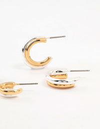 Mixed Metals Silver & Gold Plated Huggie Hoop Earrings 2-Pack - link has visual effect only