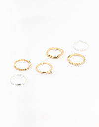 Mixed Metals Molten & Diamante Rings 6-Pack - link has visual effect only