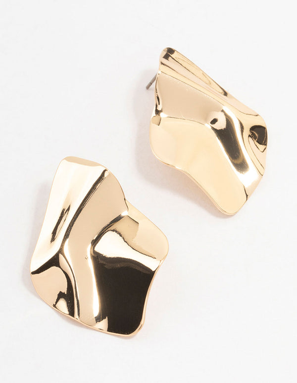 Gold Warped Plate Stud Earrings