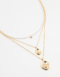 Gold Multiple Coin & Pearl 3 Layered Necklace - link has visual effect only