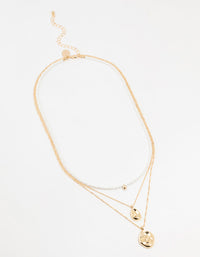 Gold Multiple Coin & Pearl 3 Layered Necklace - link has visual effect only