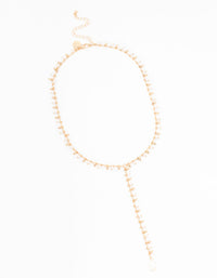 Gold Fine Pearl Y-Necklace - link has visual effect only