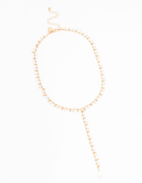 Gold Fine Pearl Y-Necklace