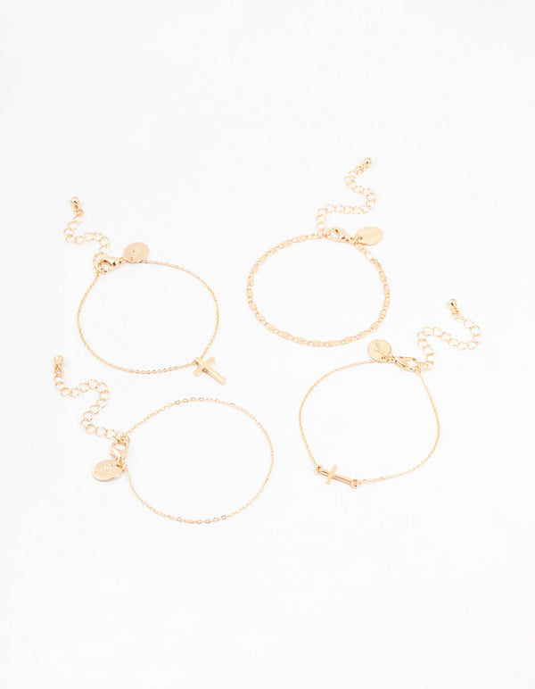 Gold Dainty Cross Bracelets 4-Pack