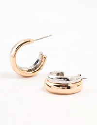 Mixed Metals Gold & Silver Plated Multiple Layer Hoop Earrings - link has visual effect only