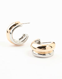 Mixed Metals Gold & Silver Small Ridged Hoop Earrings - link has visual effect only