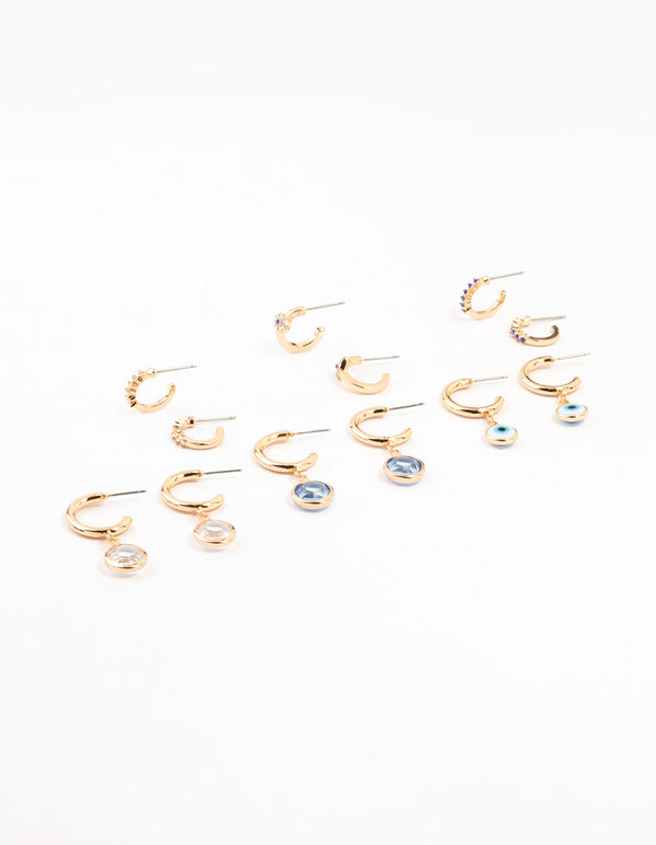 Gold Evil Eye Drop Hoop Earrings 6-Pack