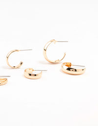 Gold Bezel Diamante Hoop Earrings 6-Pack - link has visual effect only