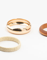 Gold Raffia & Wood Bangles 3-Pack - link has visual effect only