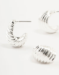 Silver Textured Rows Hoop Earrings 2-Pack - link has visual effect only