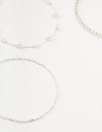 Silver Dainty Pearl Bracelets & Anklets Set - link has visual effect only