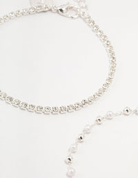 Silver Dainty Pearl Bracelets & Anklets Set - link has visual effect only