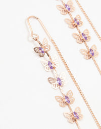 Rose Gold Butterfly Purple Cubic Zirconia Drop Earrings - link has visual effect only