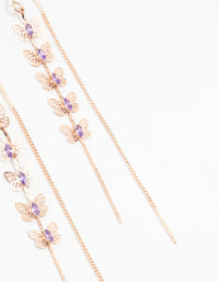 Rose Gold Butterfly Purple Cubic Zirconia Drop Earrings - link has visual effect only