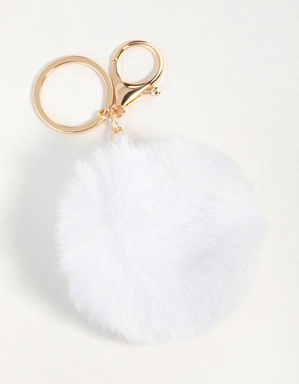 White Pom Pom Fabric Keychain