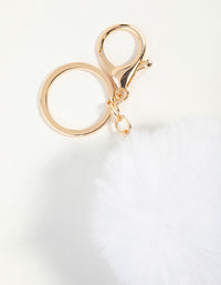 White Pom Pom Fabric Keychain - link has visual effect only