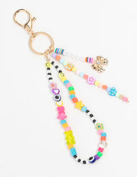 Rainbow Beaded & Gold Bow Keychain - link has visual effect only