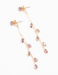 Gold Purple Cubic Zirconia Petal Long Drop Earrings - link has visual effect only