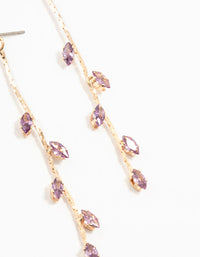 Gold Purple Cubic Zirconia Petal Long Drop Earrings - link has visual effect only