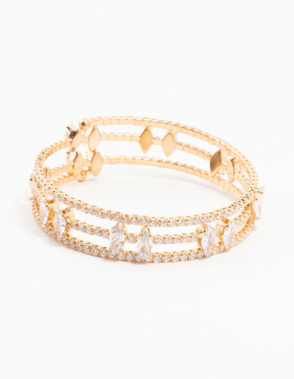 Gold Marquise Cubic Zirconia Wrapped Bangle Bracelet