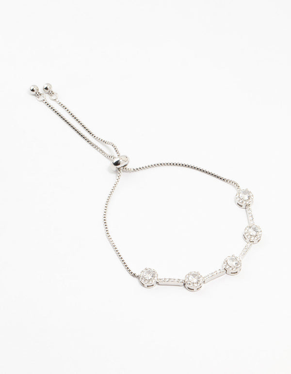 Silver Round Cubic Zirconia Halo Toggle Bracelet