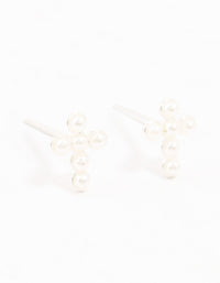 Sterling Silver Pearl Cross Stud Earrings - link has visual effect only