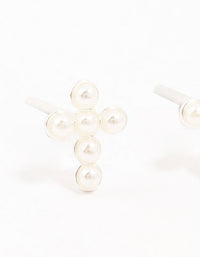 Sterling Silver Pearl Cross Stud Earrings - link has visual effect only