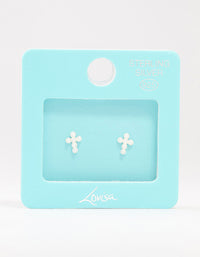 Sterling Silver Pearl Cross Stud Earrings - link has visual effect only