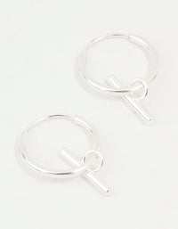 Sterling Silver Clean T Bar Drop Hoop Earrings - link has visual effect only