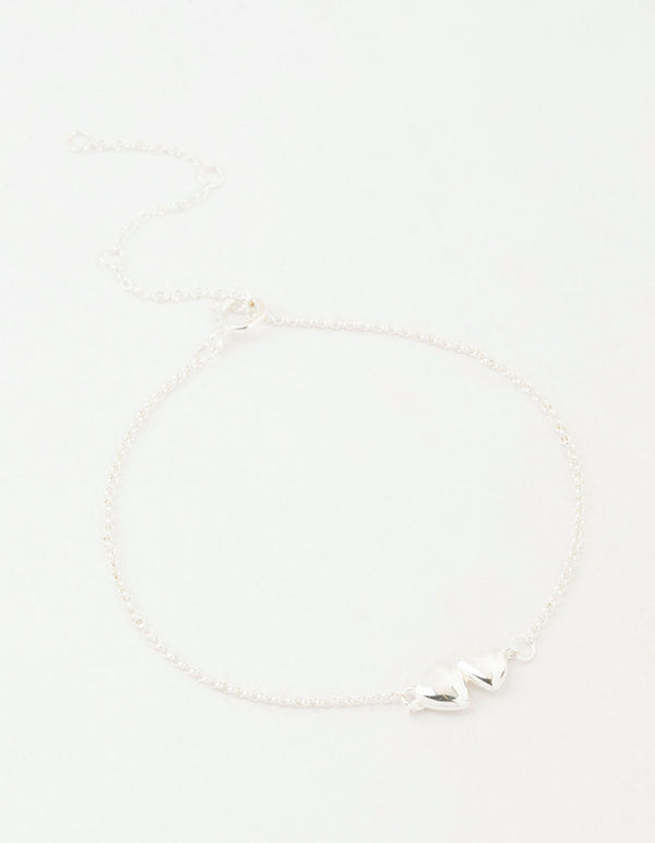 Sterling Silver Paired Puffy Heart Bracelet