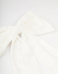 Large White Fabric Broderie Bow Clip - link has visual effect only