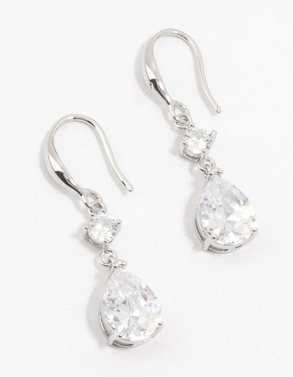 Rhodium Cubic Zirconia Hook Drop Earrings