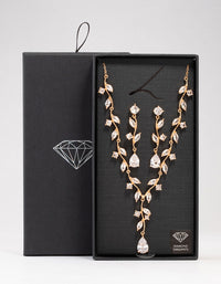 Gold Creeping Crystal Vine Necklace & Earrings Set - link has visual effect only