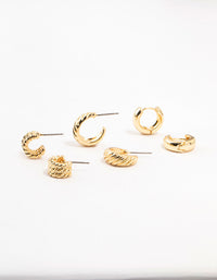 Gold Plated Textured Hoop Earrings Pack - link has visual effect only