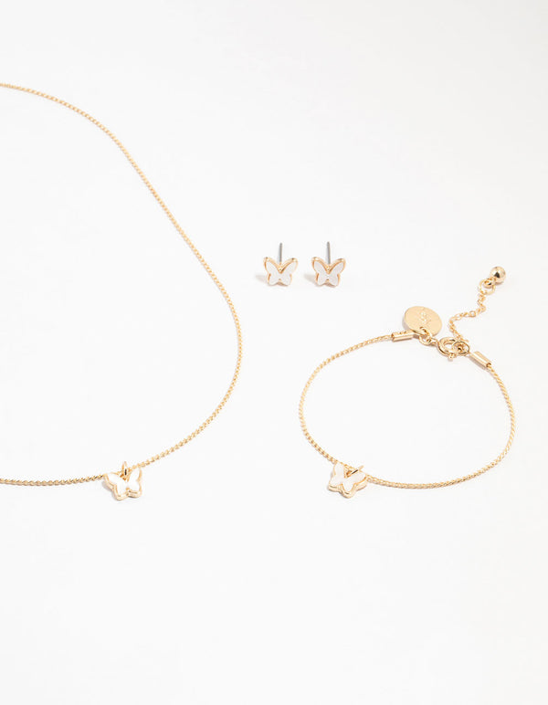 Kids Gold Butterfly Necklace & Earrings & Wrist Cuff Set