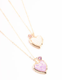 Kids Gold Pink Sprinkle Heart Locket Necklaces 2-Pack - link has visual effect only