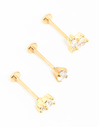 Gold Plated Surgical Steel Double Cubic Zirconia Flat Backs 3-Pack - link has visual effect only