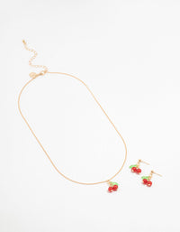 Gold Cherry Necklace & Earrings Set - link has visual effect only