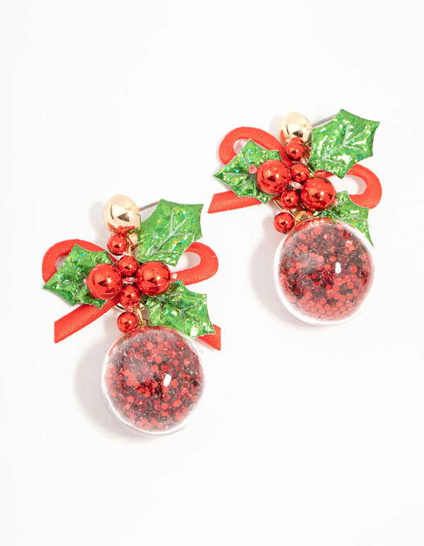 Red Holly Shaker Gold Earrings