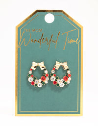 Red & Green Diamante Wreath Stud Earrings - link has visual effect only