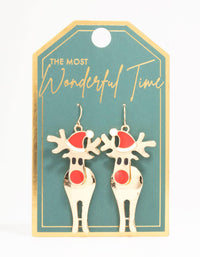 Gold Red-Nosed Reindeer Drop Earrings - link has visual effect only