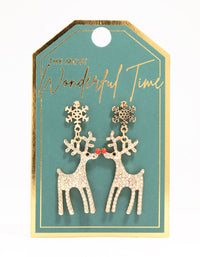 Gold Diamante Reindeer Drop Earrings - link has visual effect only