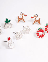 Snowman & Wreath Enamel Stud Earrings 5-Pack - link has visual effect only