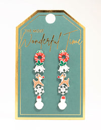 Snowman & Wreath Enamel Stud Earrings 5-Pack - link has visual effect only