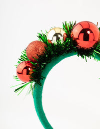 Red, Green & Gold Bauble Tinsel Headband - link has visual effect only