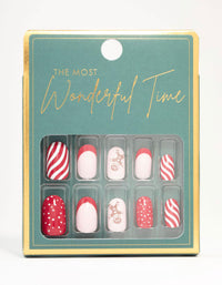 Red Candy Cane Press On Nail Set - link has visual effect only