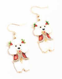 White Poodle Drop Gold Earrings - link has visual effect only