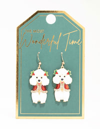 White Poodle Drop Gold Earrings - link has visual effect only